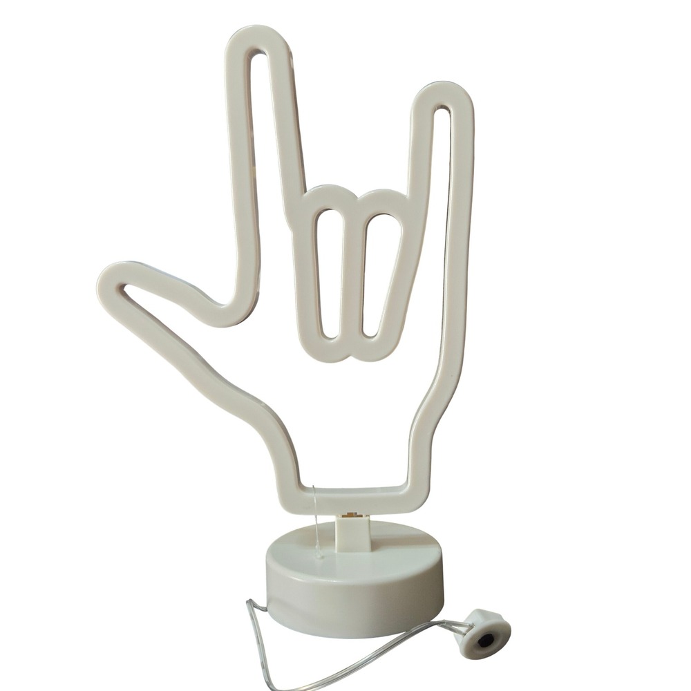 Rock On Hand Gesture‎ LED Neon Style Table Lamp White Battery Decor Light